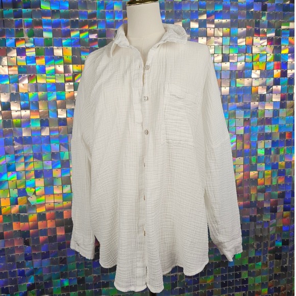American Eagle Outfitters White Gauze Long Sleeve Button Up Shirt Top M - Picture 2 of 8